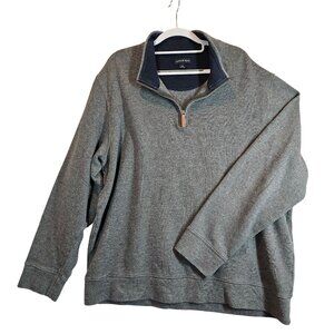 Lands End Mens XL Gray Quarter-Zip Pullover Sweater Cotton Knit Casual Office